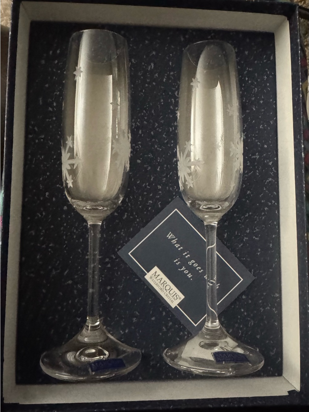 Vintage Marquis by Waterford Crystal "Winterfest" Champagne Flutes 
Set of 2 NIB